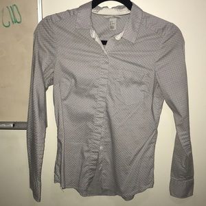 Light gray white dots button down
